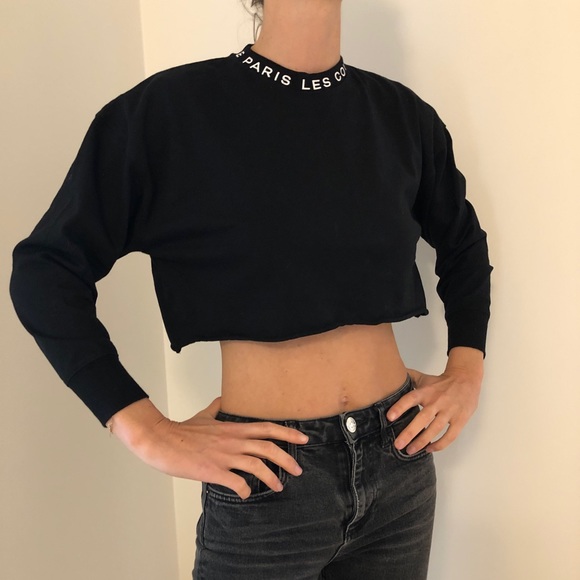 LES COYOTES DE PARIS Liz Cropped Sweatshirt Black, Girls 12, Women’s Small - Picture 2 of 8